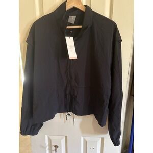 Calla Cropped Windbreaker Jacket Black Full Zip Drawstring Women's‎